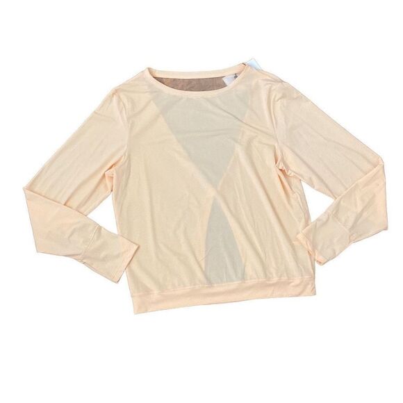 NEW ZYIA Active Peach Mesh Back Long T Long Sleeve Tee Medium - Picture 1 of 3